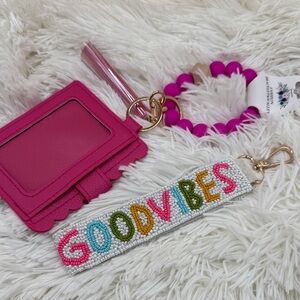 Pink Card Holder with Beaded Keychain